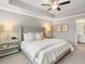 A beautifully decorated main bedroom with tray ceiling, fan, and luxurious furniture at 5607 Hislop Ln # 80, Mableton, GA 30126