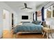 Sunlit bedroom with wood floors, flat screen TV, modern decor, and large windows with natural light at 2007 Glenwood Se Ave, Atlanta, GA 30316