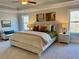 Bright main bedroom features a king bed, tray ceiling, and large windows with natural light at 7580 Sunridge Ln, Douglasville, GA 30135