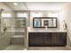 Bathroom featuring a large walk-in shower, double vanity, and modern fixtures at 1384 Doublegate Dr, Brookhaven, GA 30319