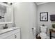 Modern bathroom with a framed print above the toilet and a single vanity at 1865 Lochlomand Se Ln, Smyrna, GA 30080