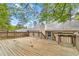 Exterior view of a rustic wooden deck, framed by trees and overlooking the backyard at 2199 Summertown Dr, Norcross, GA 30071