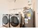 Laundry room featuring stainless steel Samsung washer and dryer set and a Rheem hot water tank at , Atlanta, GA 30311