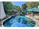 Backyard with a large in-ground pool, slide, stone surround, and patio furniture at 2962 Norman Cir, Duluth, GA 30096