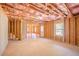 Unfinished basement featuring wooden framing and pink insulation, offering a spacious and adaptable area at 132 Windmeadow Way, Fayetteville, GA 30214