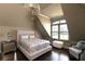 Cozy bedroom featuring stylish furnishings, a modern chandelier, hardwood floors, and a large window with lots of natural light at 3053 Cambridge Hill Dr, Dacula, GA 30019