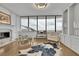 Bright living room featuring a white baby grand piano, fireplace, and panoramic city views at 2828 Peachtree Nw Rd # 3100, Atlanta, GA 30305