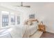 Airy main bedroom featuring large windows, modern ceiling fan, stylish decor, and hardwood flooring at 379 Pratt Se Dr # 408, Atlanta, GA 30315