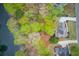 Aerial view of the home nestled amidst mature trees and waterfront at 1343 Riverview Run Ln, Suwanee, GA 30024