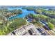 Aerial view of lakeside townhomes with lush, green surroundings at 2220 Lanier Harbor Pt, Buford, GA 30518