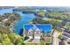 Picturesque aerial view of waterfront homes with lake access and lush green trees at 2220 Lanier Harbor Pt, Buford, GA 30518