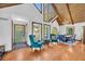 Bright living room boasting hardwood floors, vaulted wood ceilings and large windows at 10845 Shallowford Rd, Roswell, GA 30075