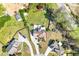Aerial view of a spacious home with a sprawling yard, circular drive and mature trees in a suburban neighborhood at 2245 Friars Gate Dr, Lawrenceville, GA 30043