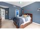 Bedroom with blue walls, a bed with storage, and carpet flooring at 4020 Balleycastle Ln, Duluth, GA 30097