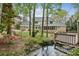 Beautiful backyard with mature trees, landscaping, and a charming pond, creating a serene outdoor space at 6124 Kings Mountain Ct, Stone Mountain, GA 30087