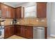 Close up of kitchen featuring granite countertops, stainless steel dishwasher, and tile backsplash at 3806 Carriage House Dr, Cumming, GA 30040