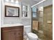 Bathroom includes a sink vanity, a shower with glass door, and a window providing natural light at 925 Crab Orchard Dr, Roswell, GA 30076