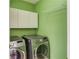 Functional laundry room equipped with modern, front-loading washer and dryer units at 4155 Cami Way, Buford, GA 30519