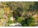 Aerial view of backyard featuring a walking path, mature trees, and lush landscaping around the property at 6795 Brandon Mill Rd, Atlanta, GA 30328