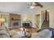 Cozy living room with a stone fireplace, hardwood floors, and comfortable seating, perfect for relaxation and entertaining at 3916 S Martin Way, Lithia Springs, GA 30122