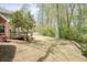 Serene backyard features a wooden deck, mature trees, and lush greenery, offering privacy at 1010 Allenbrook Ln, Roswell, GA 30075