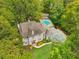 Stately home with manicured lawn, mature trees and a backyard pool and pool house at 302 Rolling Rock Se Rd, Marietta, GA 30067