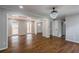 Bright living room with hardwood floors and gray walls at 5254 Greenpoint Dr, Stone Mountain, GA 30088