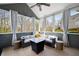 Relaxing screened porch features comfortable seating, a ceiling fan, and an outdoor view at 1344 Chipmunk Forest Chase, Powder Springs, GA 30127