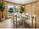 Dining room featuring modern chandelier, hardwood floors, and a large window view at 3805 Cloudland Se Dr, Smyrna, GA 30082