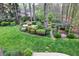 A beautiful landscaped backyard with a stone path and a variety of plants at 2739 Springfount Trl, Lawrenceville, GA 30043