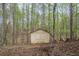 Backyard with a storage shed and surrounded by dense trees and foliage at 328 Allatoona Shores Dr, Canton, GA 30114