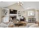 Cozy living room featuring a stone fireplace, custom built-ins, and ample natural light at 2230 Mcbrayer Ct, Cumming, GA 30028
