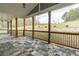 Relaxing back porch with wood railing and columns overlooking the manicured backyard at 3068 Turning Creek Trail, Dacula, GA 30019