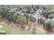 Scenic aerial view of homes in community with mature trees, golf course and lush landscaping at 5224 Brendlynn Dr, Suwanee, GA 30024