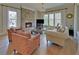 Living room with fireplace, neutral sofa, tiger print chairs and natural light at 5224 Brendlynn Dr, Suwanee, GA 30024