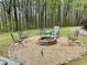 Backyard features a stone fire pit with seating surrounded by a beautifully landscaped yard at 2210 Holly Springs Rd, Rockmart, GA 30153