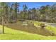 Scenic view of a serene pond with a fountain and lush greenery at 6585 Queen Mill Se Rd, Mableton, GA 30126