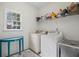 Functional laundry room with washer, dryer, and shelving at 5296 Camden Lake Nw Pkwy, Acworth, GA 30101