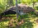 Aerial view of the home and backyard shows the wooden deck, patio, and mature trees on the property at 1629 Anita Ne Pl, Atlanta, GA 30306