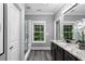 Modern bathroom featuring a granite countertop, dual windows and glass enclosed shower at 2528 Magnolia Ridge Dr, Marietta, GA 30067