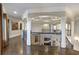 Hallway featuring dark hardwood floors, columns, and coffered ceiling at 854 Club Moss Ct, Marietta, GA 30068
