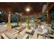 Inviting outdoor living area with covered seating, stone pillars, and pool views at 1319 Glen Cedars Dr, Smyrna, GA 30126