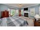 Spacious main bedroom with a fireplace, bay window, and view at 590 Yancey Cir, Covington, GA 30014