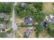 An aerial view shows a luxury home and pool surrounded by lush landscaping and mature trees in a desirable neighborhood at 2610 Ginger Dr, Buford, GA 30519