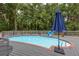 A fenced in private pool with a gray deck and patio furniture at 2610 Ginger Dr, Buford, GA 30519