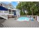 A fenced in private pool featuring a gray deck, patio furniture, and home exterior at 2610 Ginger Dr, Buford, GA 30519
