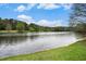 Scenic lake view bordered by lush trees and a grassy shoreline at 306 Teal Ct, Roswell, GA 30076