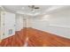 Finished basement features hardwood floors, recessed lighting, and door with pet access at 4062 Vinings Mill Se Trl, Smyrna, GA 30080