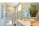 Spa-like bathroom with tiled shower, double vanity, and modern fixtures at 2641 Cacao Sq, Acworth, GA 30101