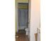Modest bathroom featuring a toilet and a shower with a gray shower curtain at 1185 Highway 162, Covington, GA 30016